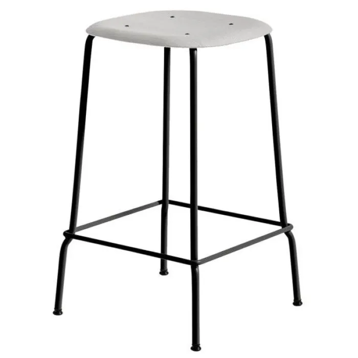 Hay Soft Edge Steel barkruk-Soft grey / zwart-Zithoogte 65 cm Superprijs