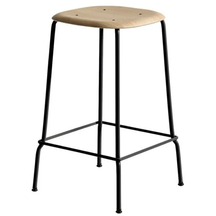Hay Soft Edge Steel barkruk-Gelakt eiken / zwart-Zithoogte 75 cm Favoriet
