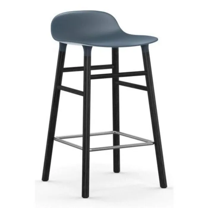 Normann Copenhagen Form Barstool barkruk zwart onderstel-Zithoogte 75 cm-Blauw Speciale Aanbieding