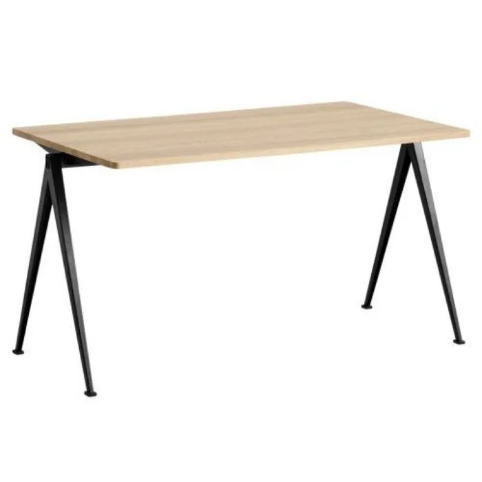 Favoriet HAY Pyramid 01 tafel-140x75 cm-Mat gelakt eiken, zwart onderstel