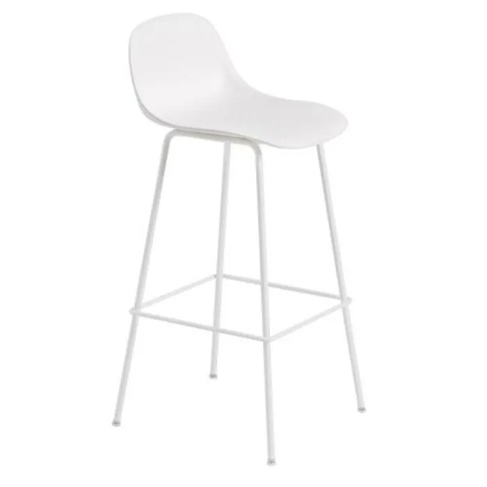 muuto Fiber Backrest Tube barkruk-Zithoogte 75 cm-Wit Korting