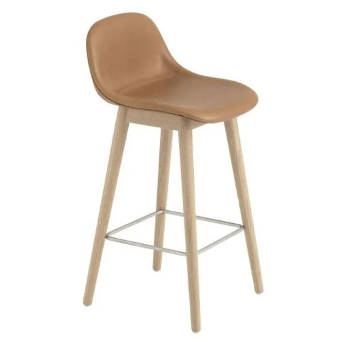 Betrouwbaar muuto Fiber Backrest Wood leren barkruk-Cognac-Zithoogte 65 cm