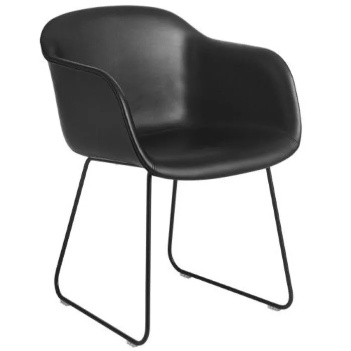 Korting muuto Fiber Sled gestoffeerde stoel-Leer / zwart