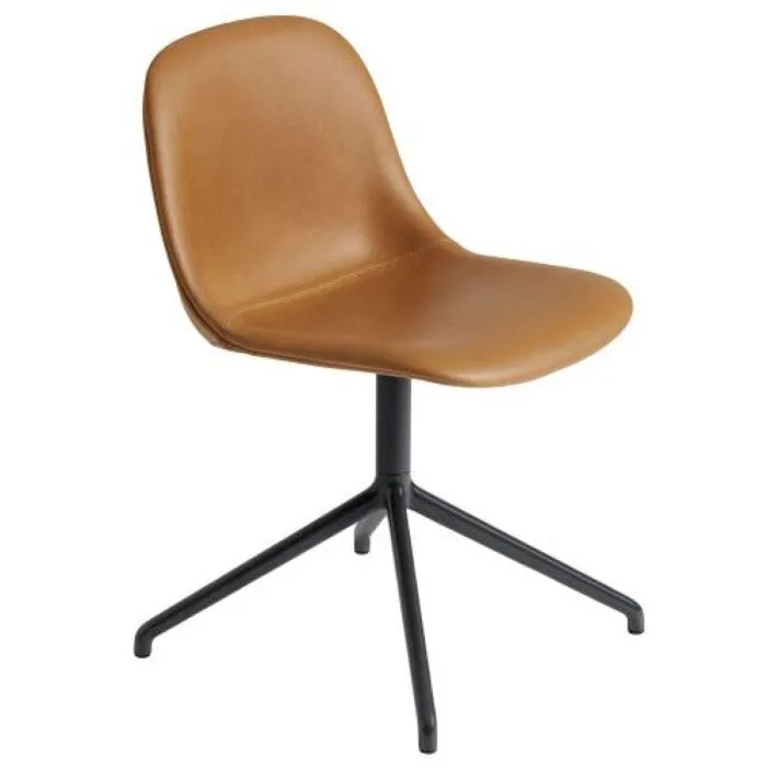 Lage Kosten Muuto Fiber Side Swivel gestoffeerde stoel-Leer / cognac