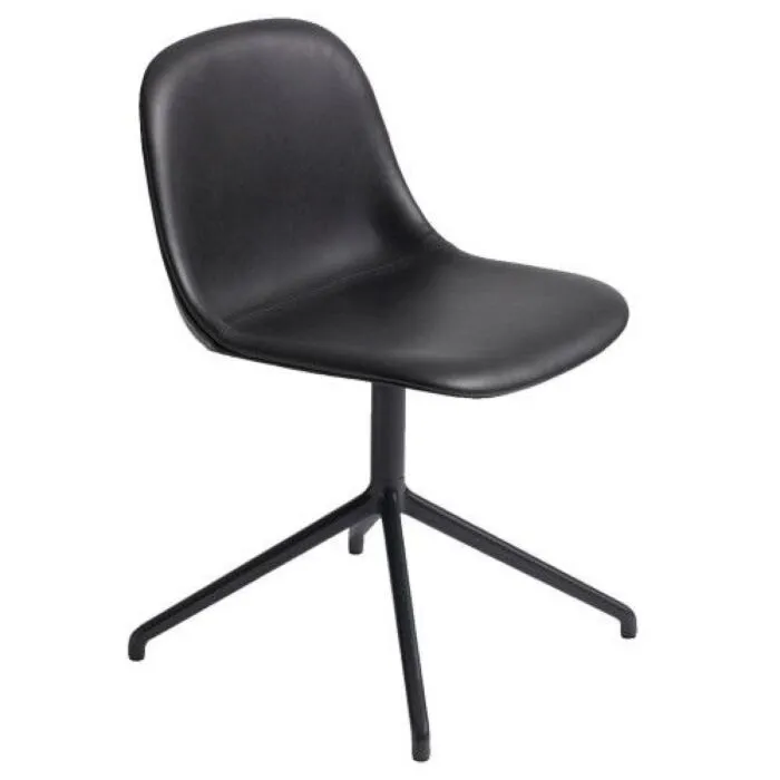 Muuto Fiber Side Swivel gestoffeerde stoel-Leer / zwart Beperkt Aanbod
