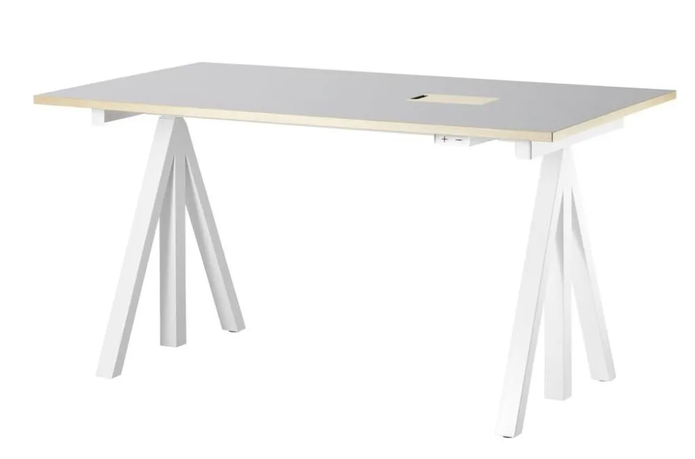 String Works desk bureau hoogte verstelbaar-140x78 cm-Lichtgrijs linoleum Voordeelprijs