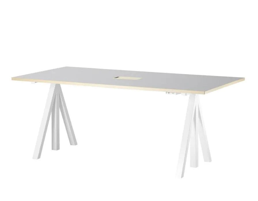 Tijdelijk Beschikbaar String Works desk bureau hoogte verstelbaar-180x90 cm-Lichtgrijs linoleum