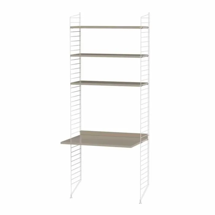 Gereduceerde Prijs String bureautafel met planken combinatie 1-Wit-Beige