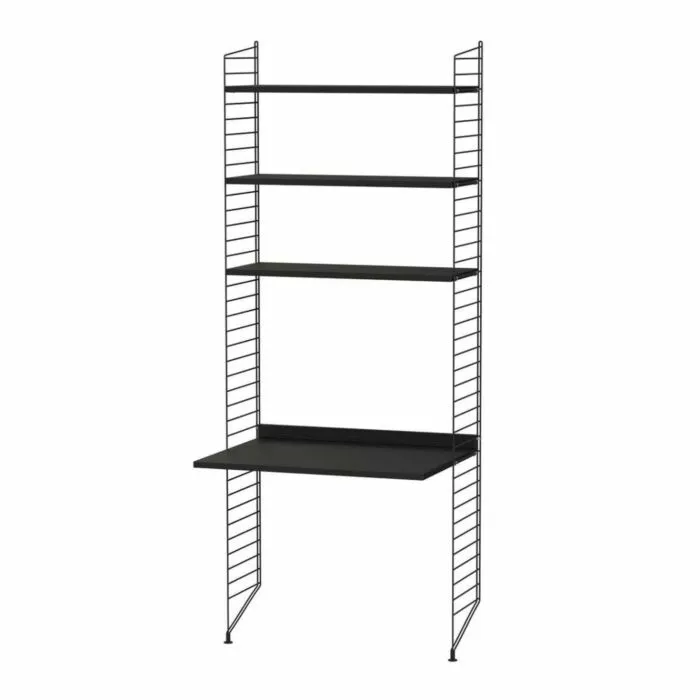 Bestseller String bureautafel met planken combinatie 1-Zwart-Zwart essen
