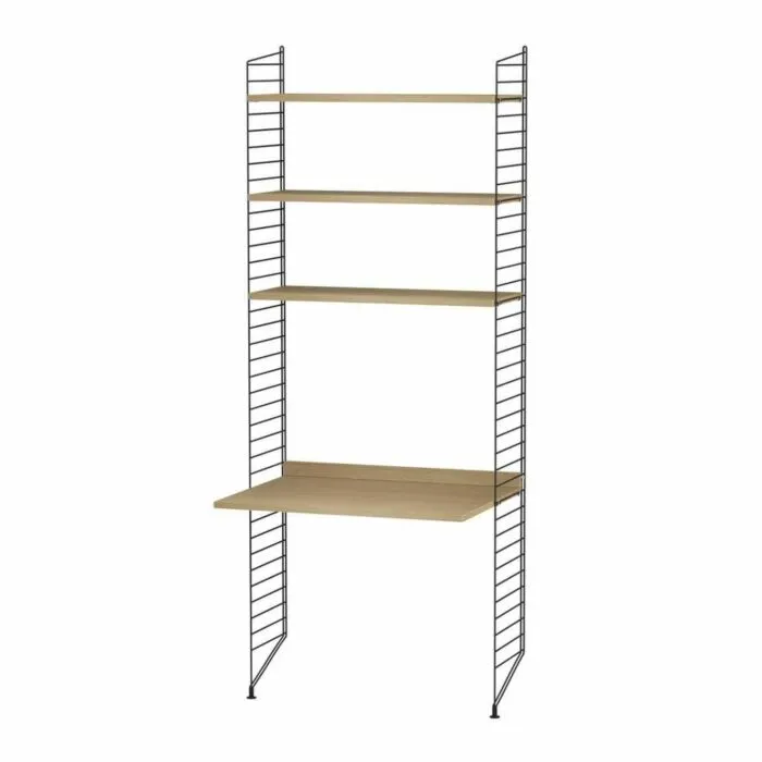 Premium String bureautafel met planken combinatie 1-Zwart-Eiken