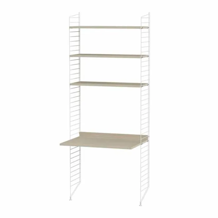 Premium String bureautafel met planken combinatie 1-Wit-Essen