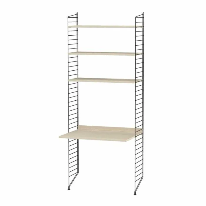 String bureautafel met planken combinatie 1-Zwart-Essen Bestseller