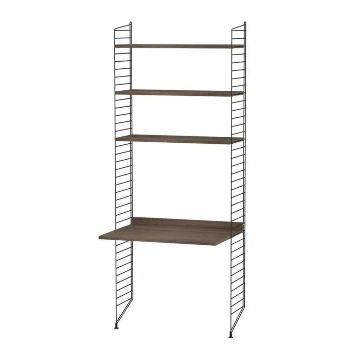 String bureautafel met planken combinatie 1-Zwart-Walnoot Flitsaanbieding