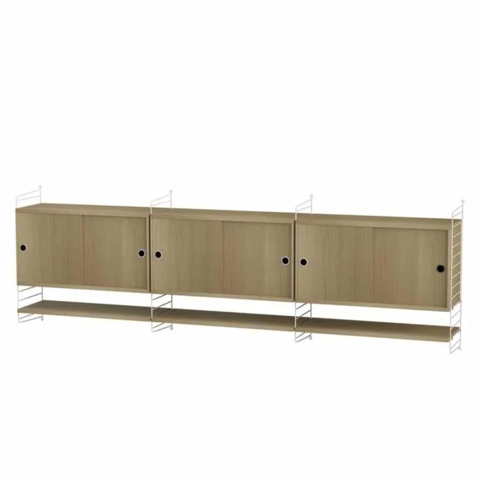 Laatste Versie String dressoir large hangend met planken-Wit-Eiken