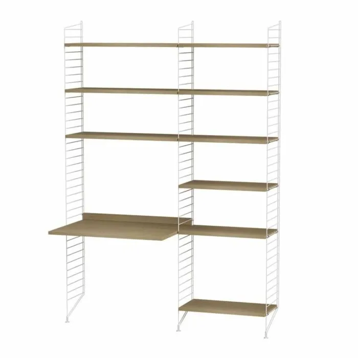 Rechtstreeks Van De Fabrikant String bureautafel met planken combinatie 2-Wit-Eiken