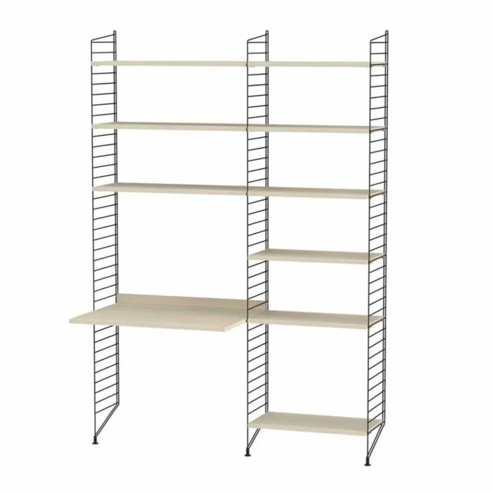 String bureautafel met planken combinatie 2-Zwart-Essen Weekendaanbieding