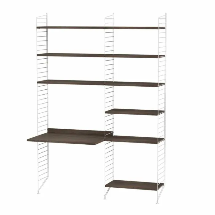 String bureautafel met planken combinatie 2-Wit-Walnoot Beperkt Aanbod