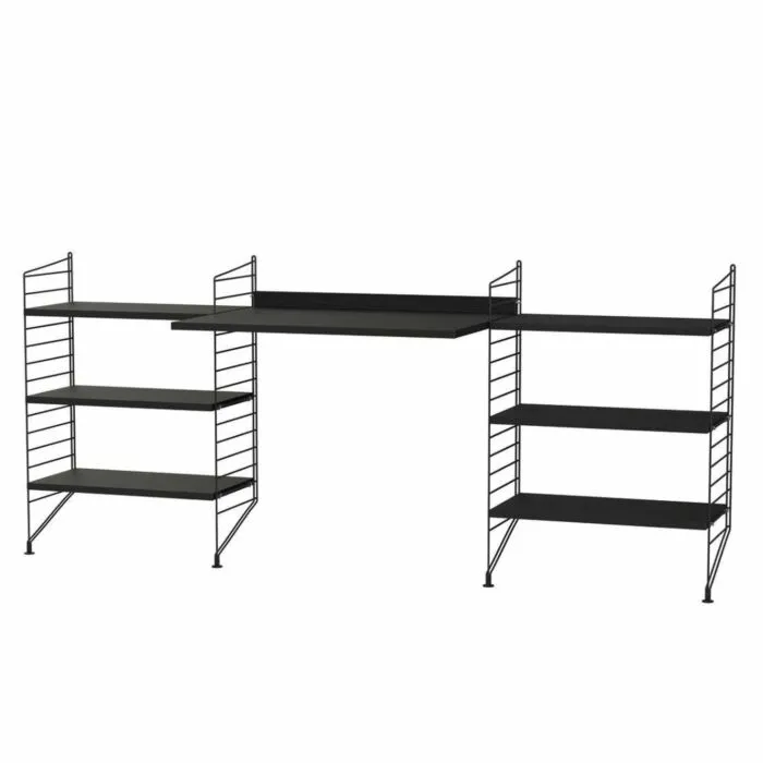 Nieuw String bureautafel met planken combinatie 3-Zwart-Zwart essen