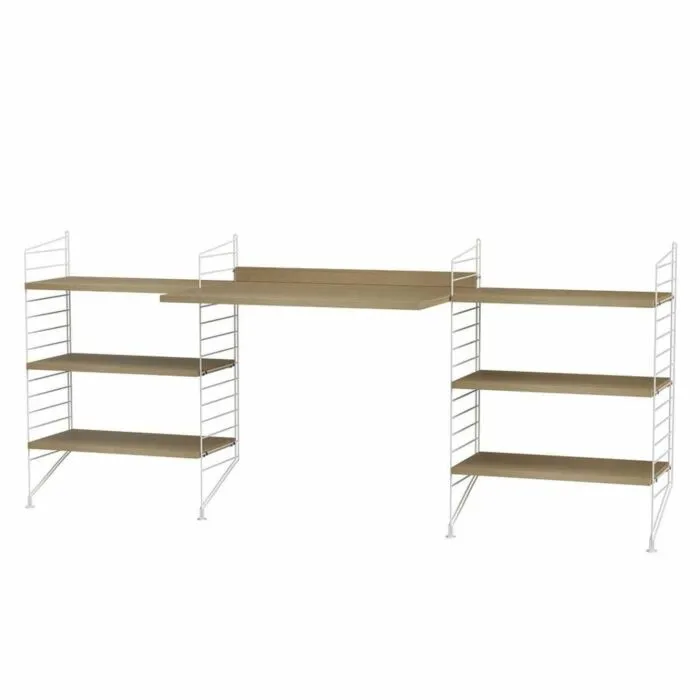 Finale Uitverkoop String bureautafel met planken combinatie 3-Wit-Eiken