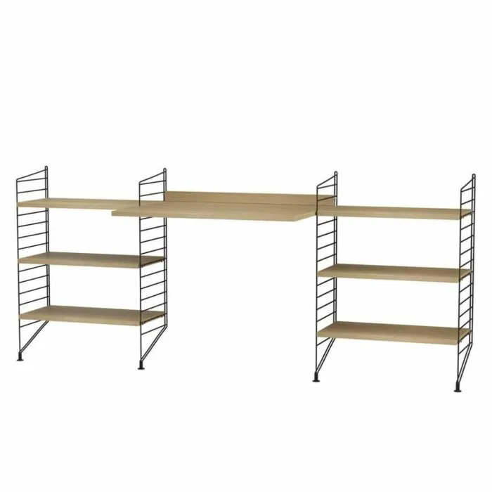 Meest Verkocht String bureautafel met planken combinatie 3-Zwart-Eiken