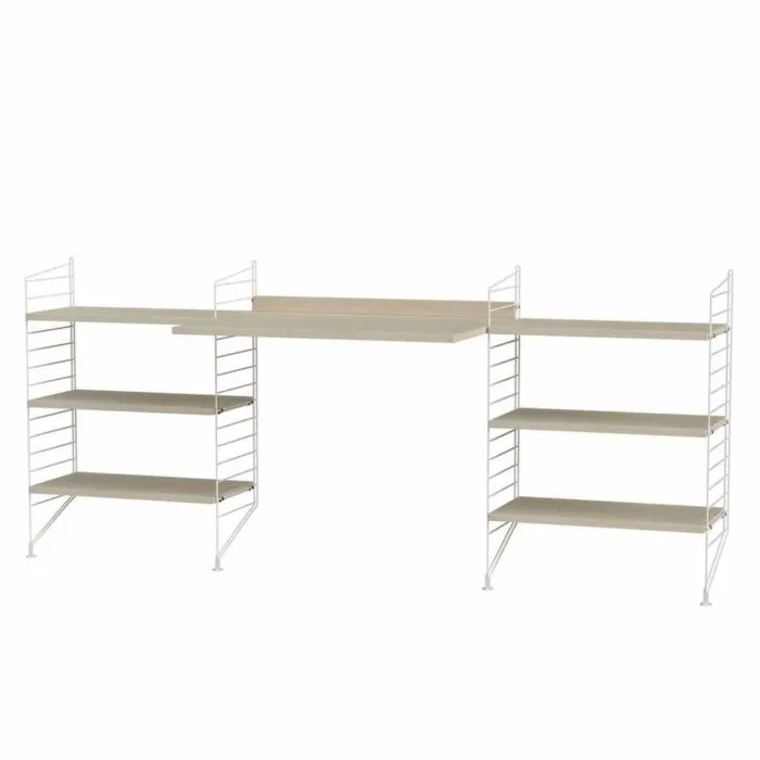 String bureautafel met planken combinatie 3-Wit-Essen Tijdelijk Beschikbaar