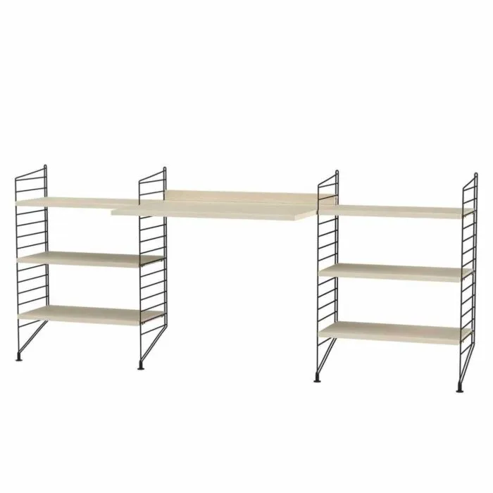Seizoensaanbieding String bureautafel met planken combinatie 3-Zwart-Essen