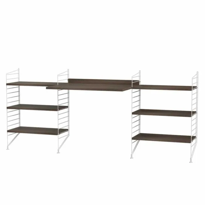 Shop Nu String bureautafel met planken combinatie 3-Wit-Walnoot