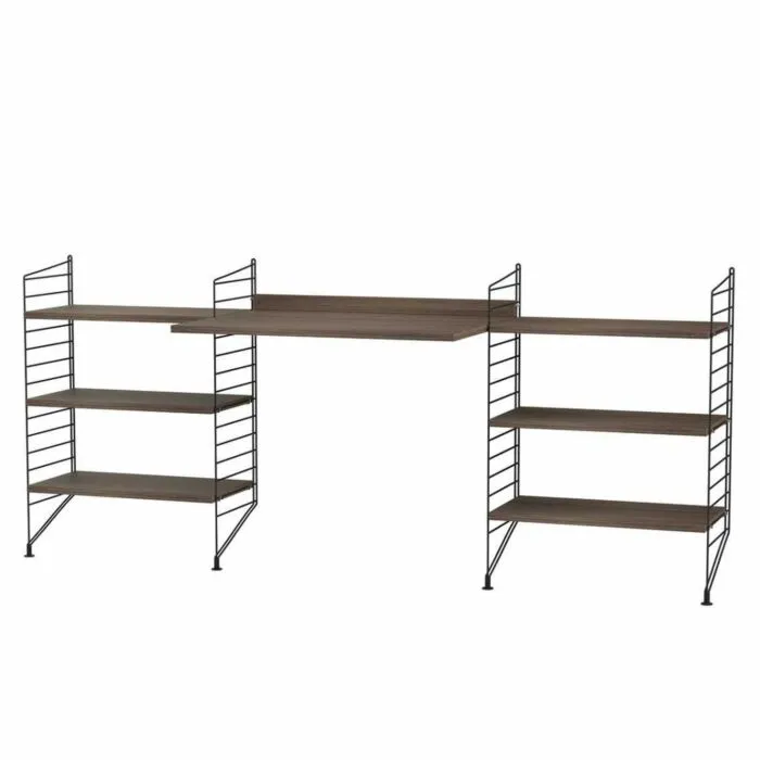 String bureautafel met planken combinatie 3-Zwart-Walnoot Seizoensaanbieding