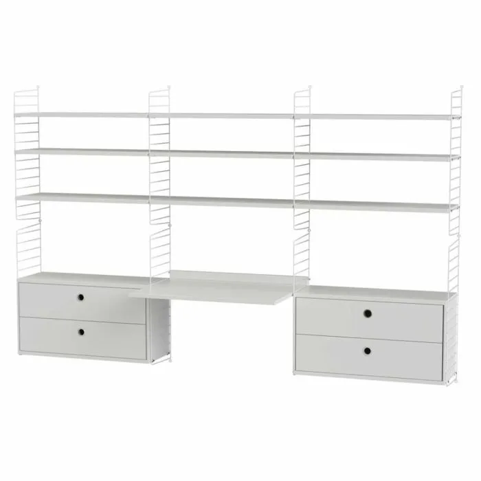 String bureautafel met planken combinatie 4-Wit-Wit Alleen Vandaag