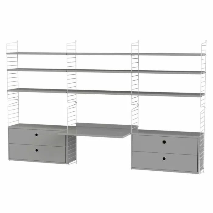 String bureautafel met planken combinatie 4-Wit-Grijs Hoge Kwaliteit