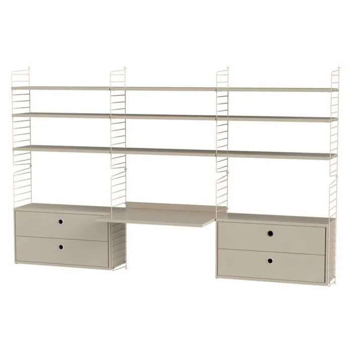 Aanbieding String bureautafel met planken combinatie 4-Beige-Beige