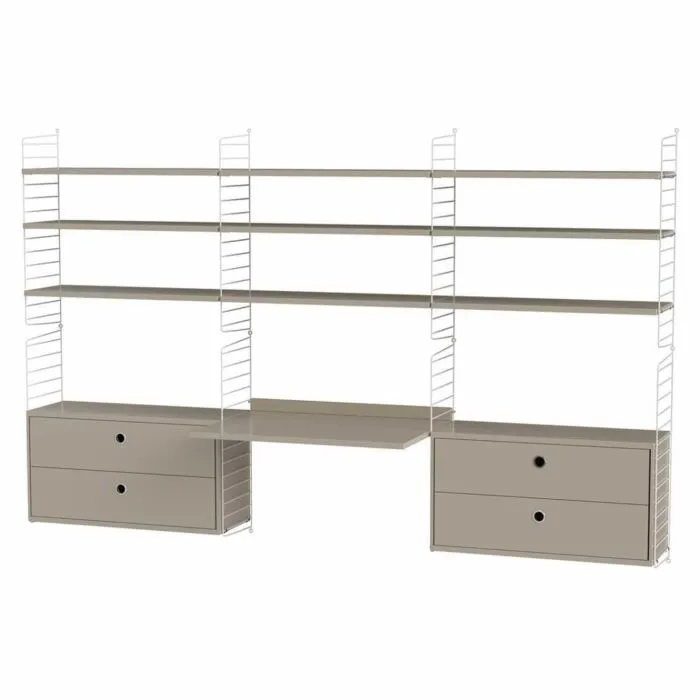 String bureautafel met planken combinatie 4-Wit-Beige Op = Op