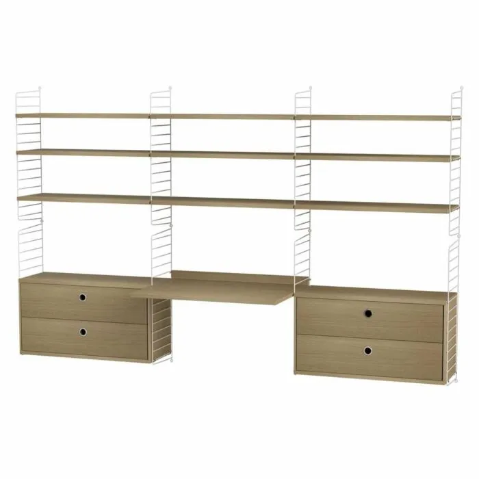 String bureautafel met planken combinatie 4-Wit-Eiken Weekendaanbieding