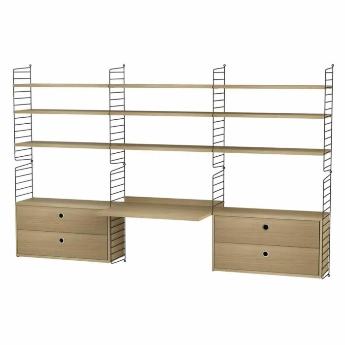 Rechtstreeks Van De Fabrikant String bureautafel met planken combinatie 4-Zwart-Eiken