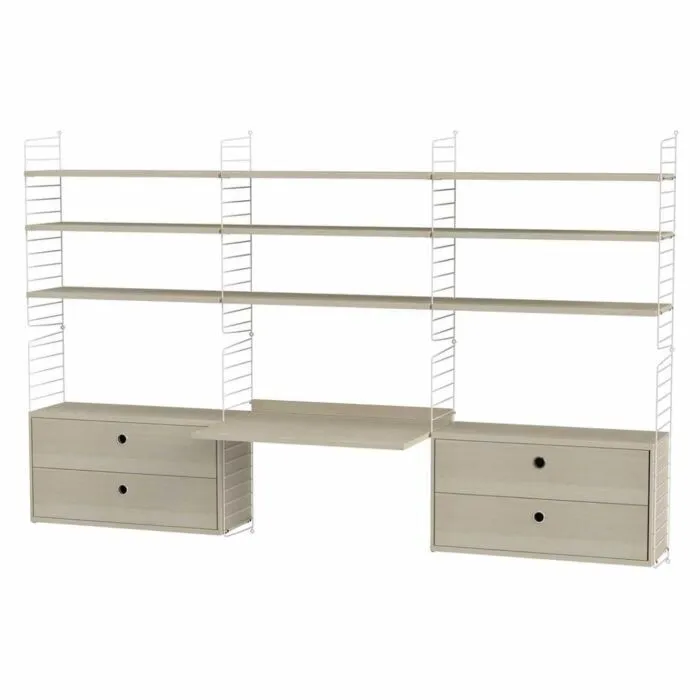 Weekendaanbieding String bureautafel met planken combinatie 4-Wit-Essen