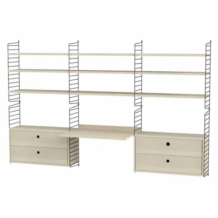Koop Vandaag String bureautafel met planken combinatie 4-Zwart-Essen