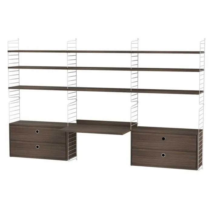 String bureautafel met planken combinatie 4-Wit-Walnoot Dagaanbieding