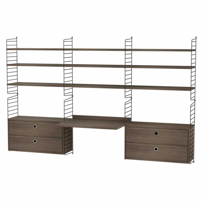 String bureautafel met planken combinatie 4-Zwart-Walnoot Beperkt Aanbod