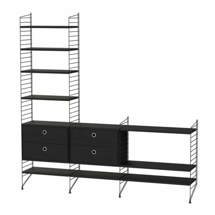 Lage Kosten String opbergkast combinatie 4-Zwart-Zwart essen
