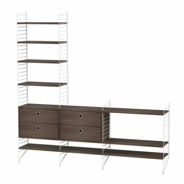 Fabrieksprijs String opbergkast combinatie 4-Wit-Walnoot