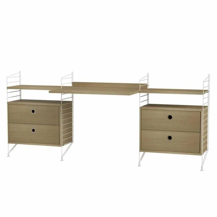 String bureautafel met planken combinatie 5-Wit-Eiken Uitverkoop