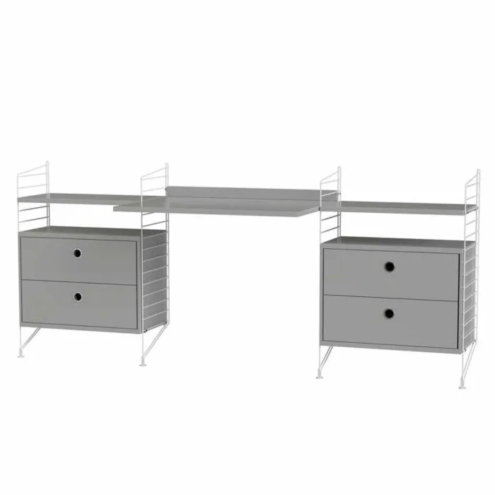 Seizoensaanbieding String bureautafel met planken combinatie 5-Wit-Grijs