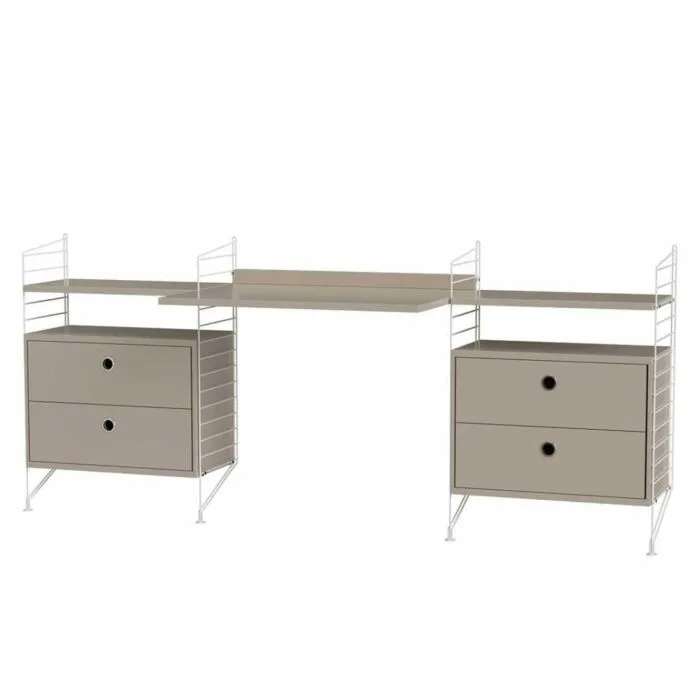 Lage Prijs String bureautafel met planken combinatie 5-Wit-Beige