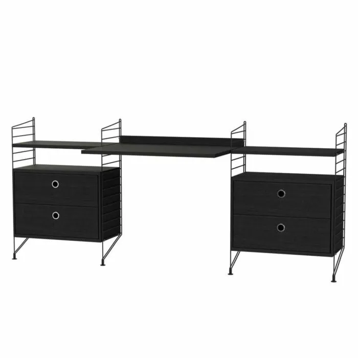 String bureautafel met planken combinatie 5-Zwart-Zwart essen Gratis Retour