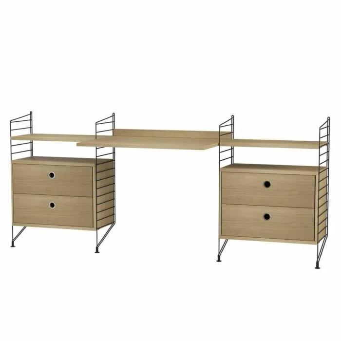 Express Levering String bureautafel met planken combinatie 5-Zwart-Eiken