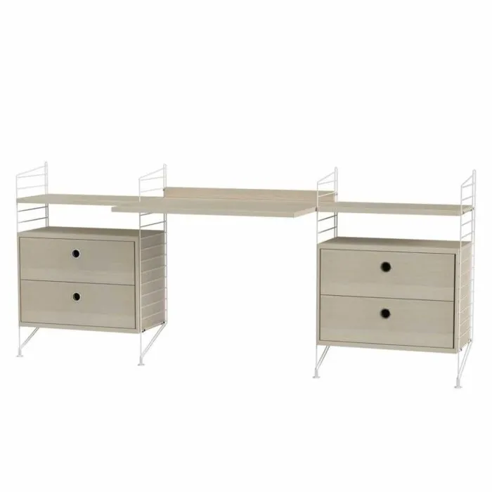 String bureautafel met planken combinatie 5-Wit-Essen Laatste Kans