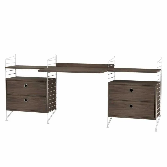 String bureautafel met planken combinatie 5-Wit-Walnoot Gereduceerde Prijs