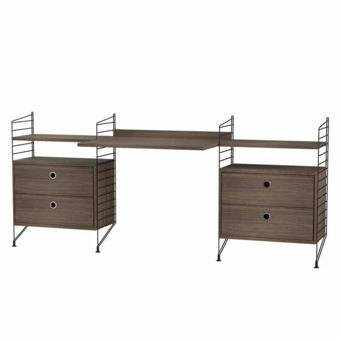 String bureautafel met planken combinatie 5-Zwart-Walnoot Alleen Vandaag
