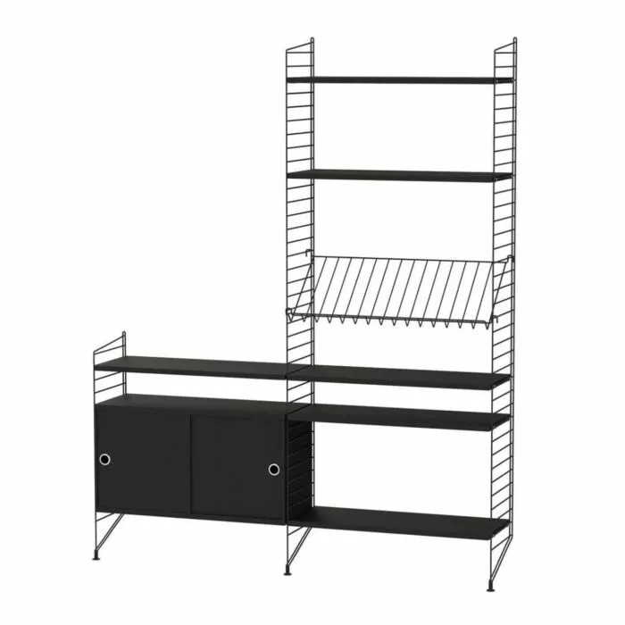 String opbergkast combinatie 5-Zwart-Zwart essen Op = Op