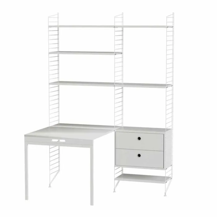 String bureautafel met planken combinatie 6-Wit-Wit Actieprijs
